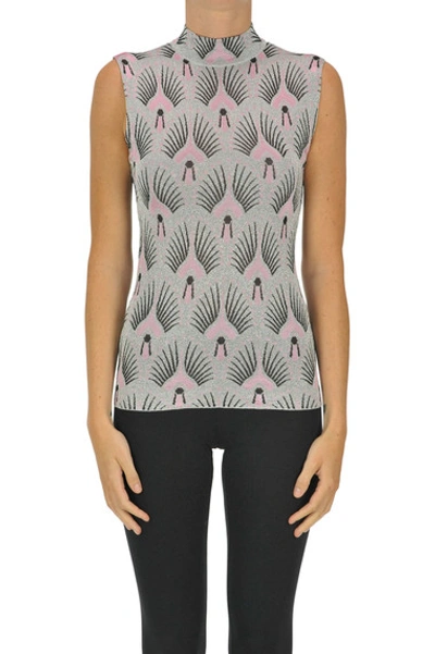 Shop Rabanne Printed Lamè Fabric Top In Silver