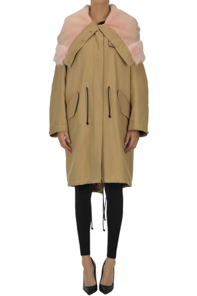 Shop Calvin Klein 205w39nyc Maxi Fur Hood Parka Coat In Camel