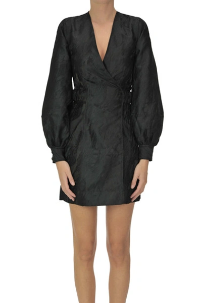 Shop Ganni Jacquard Fabric Mini Dress In Black