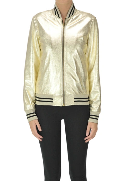 Shop Dondup Metallic Effect Leather Bomber Jacket In Gold