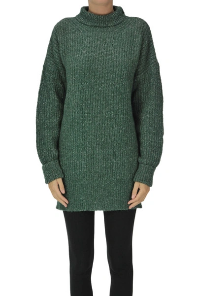 Shop Vanessa Bruno Ribbed Knit Maxi Turtleneck Pullover In Dark Green
