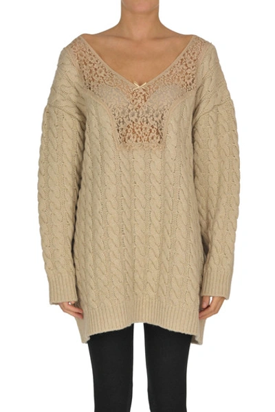 Shop Balenciaga Oversized Cable Knit Pullover In Beige