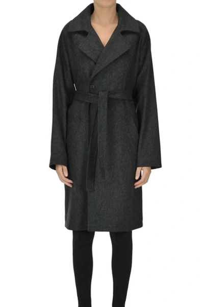 Shop Apc Double-breasted Coat In Charcoal