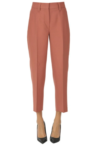 Shop Acne Studios Cropped Wool Trousers In Dark Pink