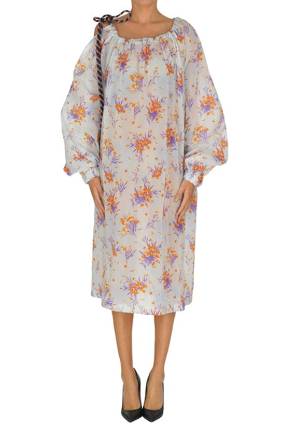 Shop Dries Van Noten Oversized Flower Print Dress In Light Blue