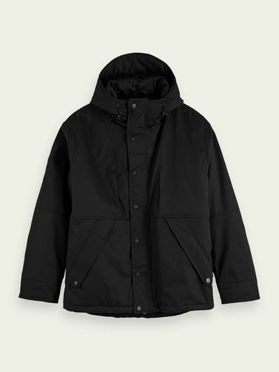 Shop Scotch & Soda Cotton-blend Hooded Jacket In Black