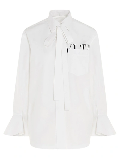 Shop Valentino Vltn Logo Bow Shirt In White