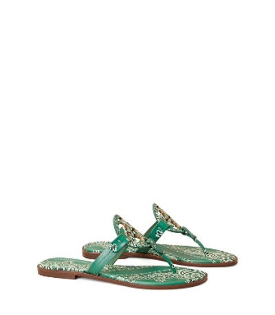 Tory Burch Miller Sandal, Printed Leather In Green Americana Bandana |  ModeSens