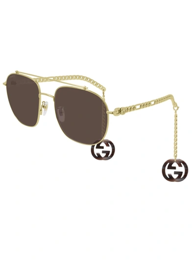 Shop Gucci Gg0727s Sunglasses In Gold Gold Brown
