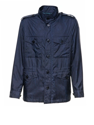 Shop Etro Jacquard Field Jacket In Blu