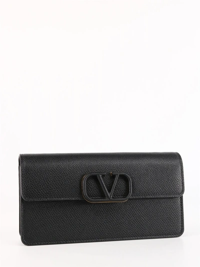 Shop Valentino Vsling Chain Wallet In Black