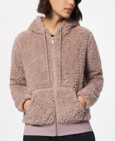 Shop Marc New York Performance Women's Ultra Soft Faux Fur Hooded Zip Up In Dried Rose