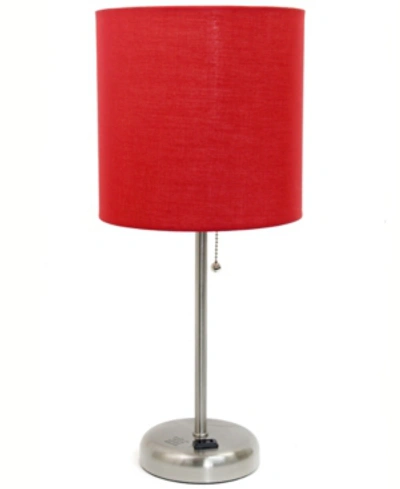 Shop All The Rages Lime Lights Stick Lamp With Charging Outlet And Fabric Shade In Red