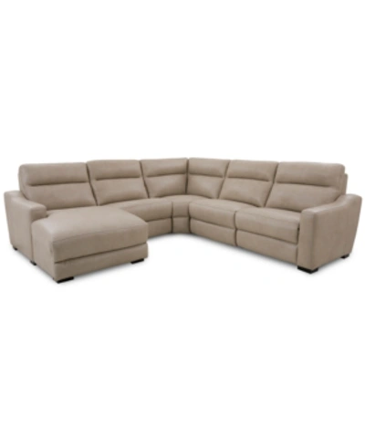 Shop Furniture Gabrine 5-pc. Leather Sectional With 2 Power Headrests And Chaise, Created For Macy's In Ivory