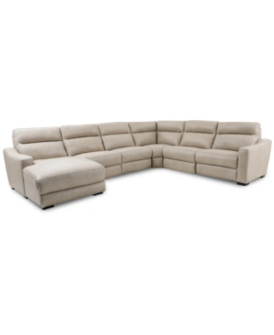 Shop Furniture Gabrine 6-pc. Leather Sectional With 2 Power Headrests & Chaise, Created For Macy's In Ivory