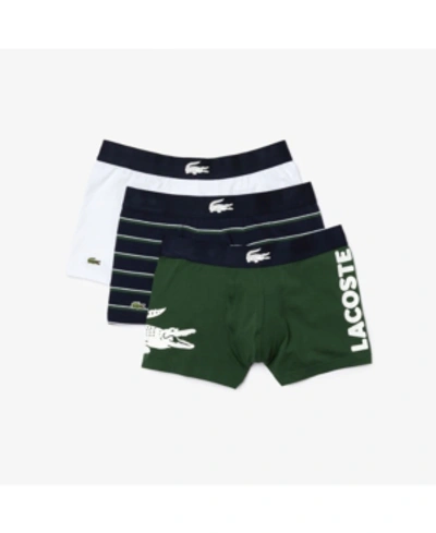 Shop Lacoste Men's Casual Stretch Boxer Brief Set, 3 Pack In Thyme-navy Blue - White