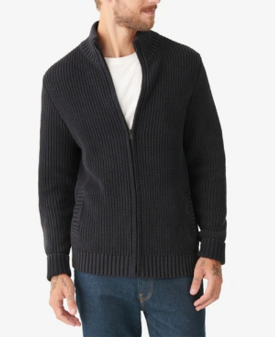 Shop Lucky Brand Men's Washed Full Zip Mock Neck Sweater In Black