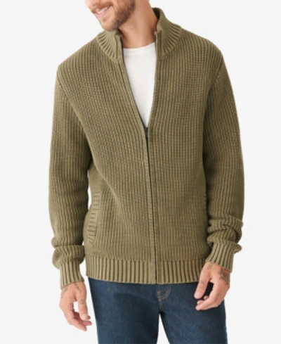 Shop Lucky Brand Men's Washed Full Zip Mock Neck Sweater In Green