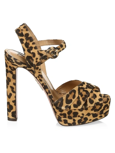 Shop Aquazzura Women's Coquette Leopard-print Suede Platform Sandals In Neutral