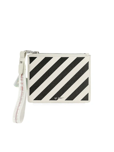 Shop Off-white Women's Diagonal Double Leather Pouch In Black White