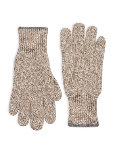 Shop Brunello Cucinelli Men's Knit Cashmere Gloves In Beige