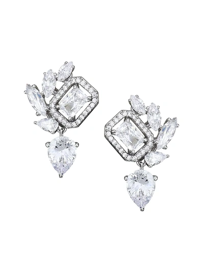 Shop Adriana Orsini Women's Rhodium-plated Sterling Silver Cubic Zirconia Cluster Clip-on Earrings