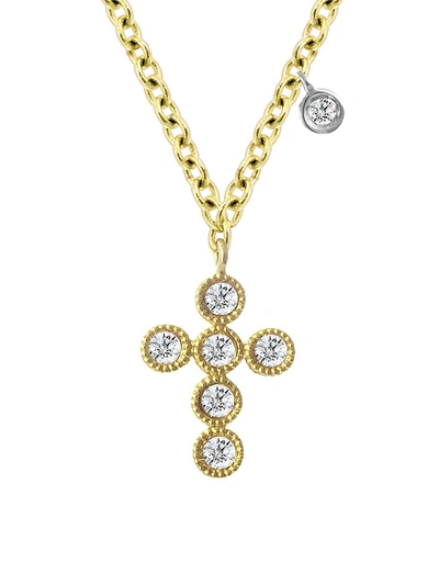 Shop Meira T Women's 14k Yellow Gold & Diamond Cross Pendant Necklace