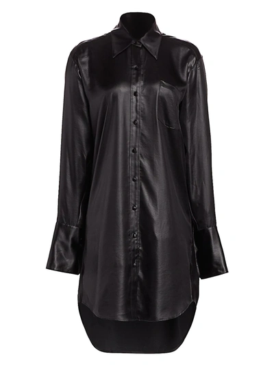 Shop Alexander Wang T Women's Wet Shine Oversized Shirtdress In Black