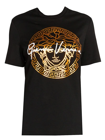 Shop Versace Women's Signature Medusa Logo Tee In Black Gold