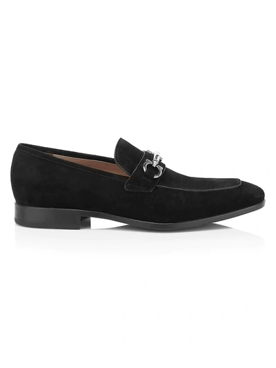 Shop Ferragamo Men's Benford Suede Horsebit Loafers In Black