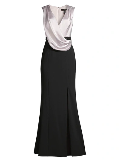 Shop Aidan Mattox Women's Drape Satin Evening Gown In Black Blush