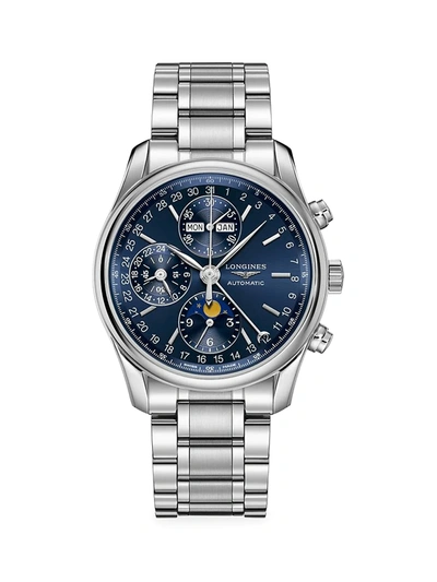 Shop Longines Men's  Master 40mm Blue Dial Chronograph Stainless Steel Watch