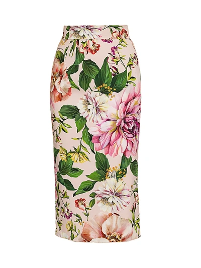 Shop Dolce & Gabbana Women's Floral-print Cady Pencil Skirt In White Light Pink Green