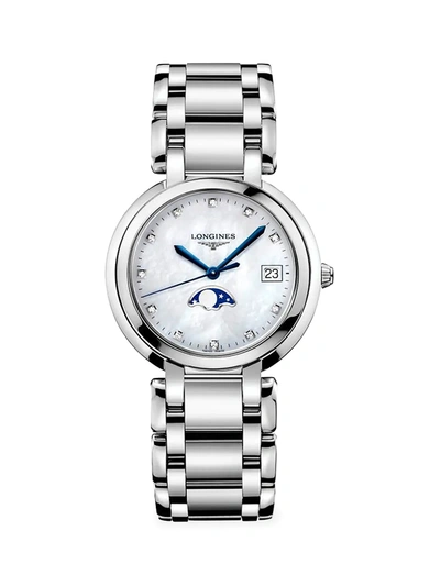 Shop Longines Men's Pimaluna 34mm Mother-of-pearl, Diamond & Stainless Steel Bracelet Watch In Mother Of Pearl