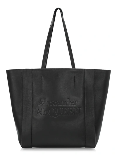 Shop Alexander Mcqueen Signature Shopper Leather Bag In Black
