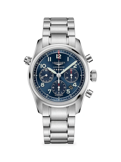 Shop Longines Men's  Spirit 42mm Automatic Stainless Steel Chronograph Bracelet Watch In Sunray Blue