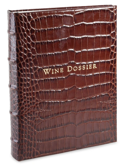 Shop Graphic Image Croc-embossed Tabbed Leather Wine Dossier In Brown