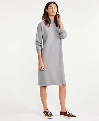 Shop Ann Taylor Petite Funnel Neck Sweater Dress In Heather Sleek Silver