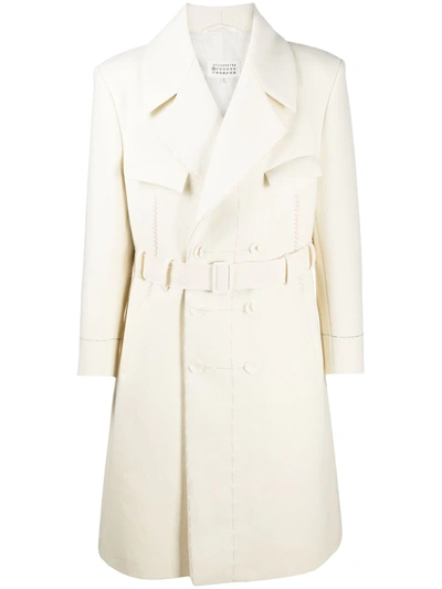 Shop Maison Margiela Belted Wool Trench Coat In White