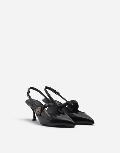 Shop Dolce & Gabbana Sling Back Shoes In Polished Calfskin With Buttons