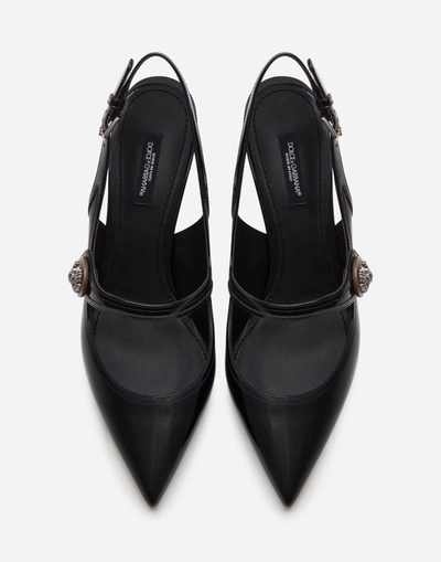 Shop Dolce & Gabbana Sling Back Shoes In Polished Calfskin With Buttons