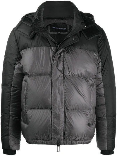 Shop Emporio Armani Padded Colour Block Jacket In Grey