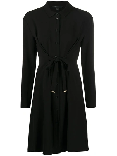 Shop Armani Exchange Tie-waist Shirt Dress In Black