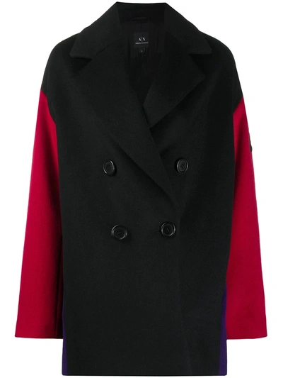 Shop Armani Exchange Colour-block Coat In Black