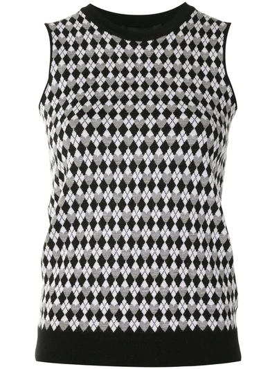 Shop Paule Ka Diamond Intarsia Knitted Vest In Black