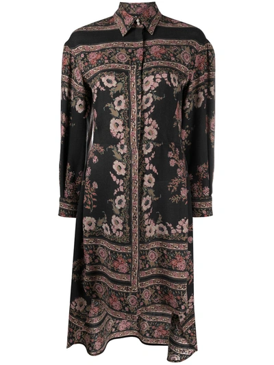 Shop Etro Placed Floral Print Shirt Dress In Black