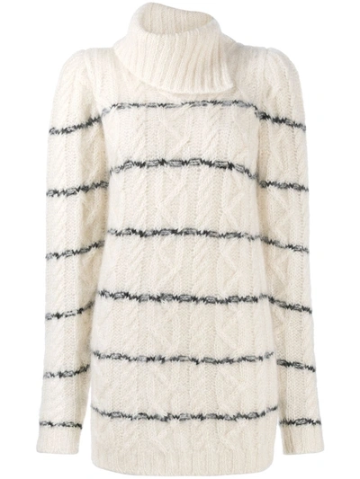 Shop Saint Laurent Cable-knit Roll Neck Jumper In White