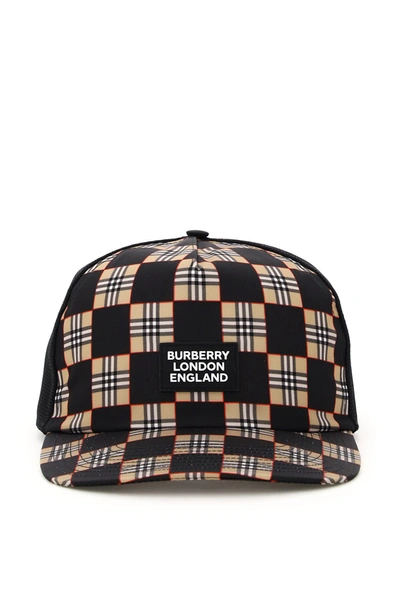 Shop Burberry Checkerboard Baseball Hat In Black Archive Beige
