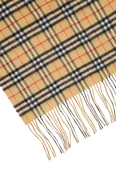 Shop Burberry Vintage Check Double Layer Cashmere Bandana Scarf In Sand Stone