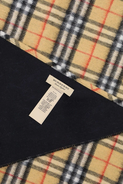 Shop Burberry Vintage Check Double Layer Cashmere Bandana Scarf In Blue Carbon